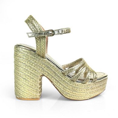 Dandy-8 Metallic Braided Platform Block Heel Sandals