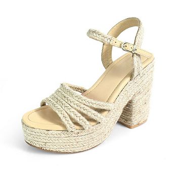 Dandy-8 Metallic Braided Platform Block Heel Sandals