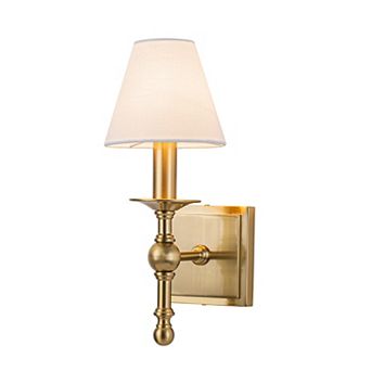 1-Light Warm Brass Classic Wall Sconce With Fabric Shade Dimmable Contemporary Bath Sconce