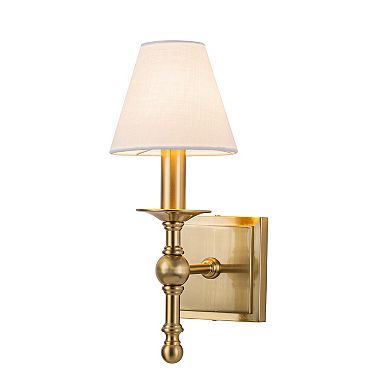 1-Light Warm Brass Classic Wall Sconce With Fabric Shade Dimmable Contemporary Bath Sconce