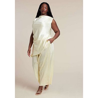 ELOQUII Women's Plus Size Textured Satin Wide Leg Pant
