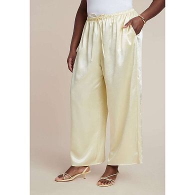 ELOQUII Women's Plus Size Textured Satin Wide Leg Pant