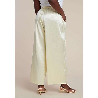 ELOQUII Women's Plus Size Textured Satin Wide Leg Pant