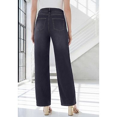 Roaman's Women's Plus Size 360º Stretch 5-Pocket Wide-Leg Pull-On Jean