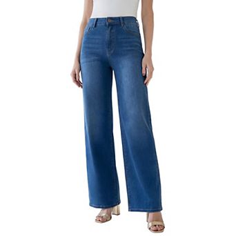 Roaman's Women's Plus Size 360º Stretch 5-Pocket Wide-Leg Pull-On Jean
