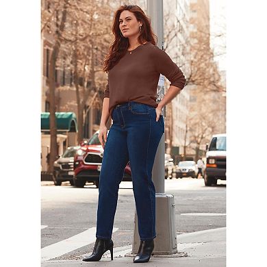 Avenue Women's Plus Size Feather Crew Neck Sweater
