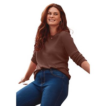 Avenue Women's Plus Size Feather Crew Neck Sweater