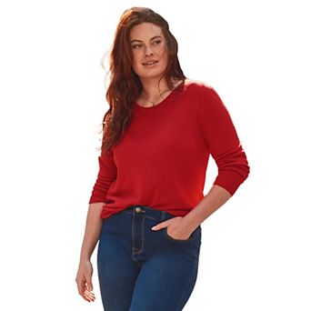 Avenue Women's Plus Size Feather Crew Neck Sweater