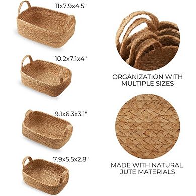 4-Pack Jute Storage Baskets, Natural Rope Shelving Organizers for Home