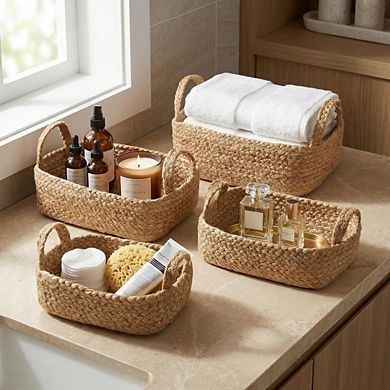 4-Pack Jute Storage Baskets, Natural Rope Shelving Organizers for Home