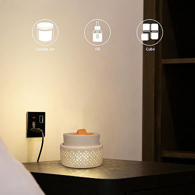 Ceramic Wax Melt Warmer with LED Night Light: Fragrance Melter for Home Office Decor