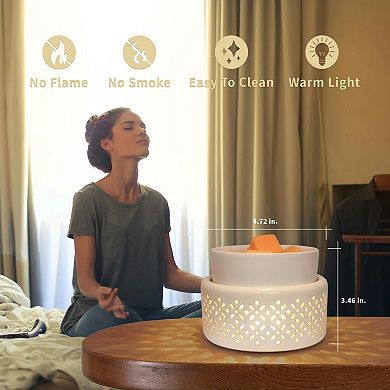 Ceramic Wax Melt Warmer with LED Night Light: Fragrance Melter for Home Office Decor