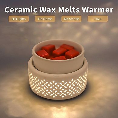 Ceramic Wax Melt Warmer with LED Night Light: Fragrance Melter for Home Office Decor