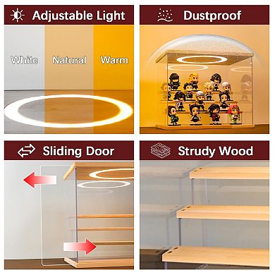 Adjustable LED Light 5 Tier Clear Acrylic Display Case for Collectibles: Dustproof, Easy Assembly
