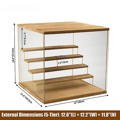 Adjustable LED Light 5 Tier Clear Acrylic Display Case for Collectibles: Dustproof, Easy Assembly