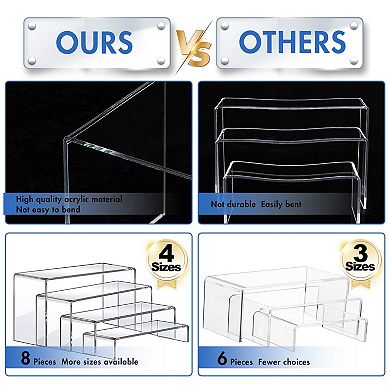 4 Sizes 8 Pcs Clear Stands Display Set for Decor, Cake, Retail, and More