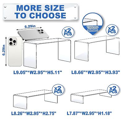 4 Sizes 8 Pcs Clear Stands Display Set for Decor, Cake, Retail, and More