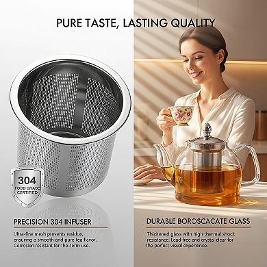 1000ml Glass Teapot with Removable Infuser, Stovetop Safe for All Tea Types