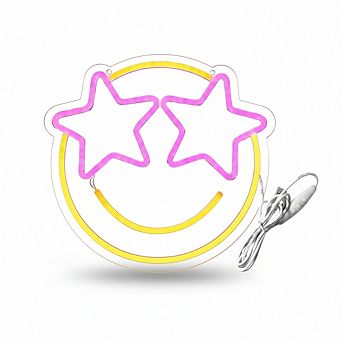 Adjustable Brightness Smile Face Neon Sign: Soft Pink Yellow for Bedroom, Bar, Party Decor