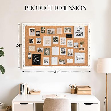 36x24" Corkboard with Rustic Frame: Perfect for Home Office, 10 Push Pins