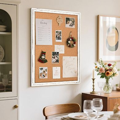 36x24" Corkboard with Rustic Frame: Perfect for Home Office, 10 Push Pins
