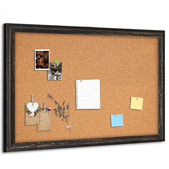 36x24" Corkboard with Rustic Frame: Perfect for Home Office, 10 Push Pins