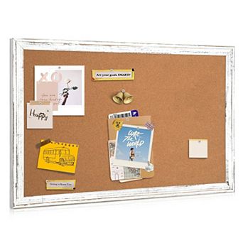 36x24" Corkboard with Rustic Frame: Perfect for Home Office, 10 Push Pins