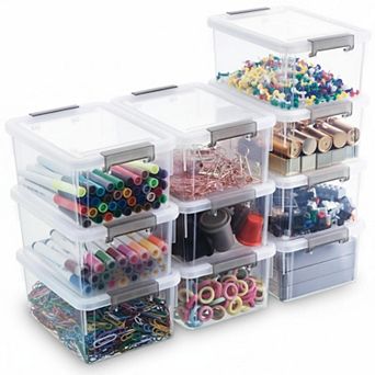 10 Pack 1.3-qt Stackable Plastic Storage Bins with Lids Clear White Organizer