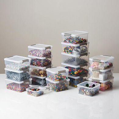 10 Pack 1.3 Qt Stackable Plastic Storage Bins with Lids Clear White Organizer