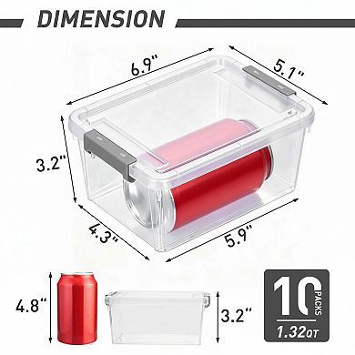 10 Pack 1.3 Qt Stackable Plastic Storage Bins with Lids Clear White Organizer