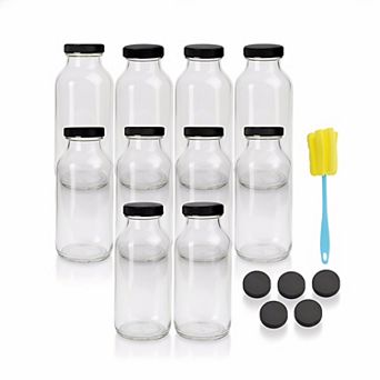 10 Pack 16oz Glass Juice Bottles Reusable Airtight Lids + Cleaning Brush for Milk Kombucha Storage