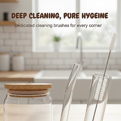 16 Oz Glass Cups With Lids Straws 6 Pack Cleaning Brushes Iced Coffee Beer