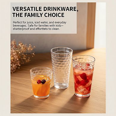 24oz Plastic Tumblers Set of 8 Clear Reusable Stackable Shatterproof Dishwasher Safe Drinking Cups