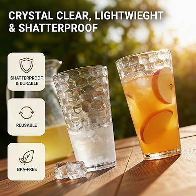 24oz Plastic Tumblers Set of 8 Clear Reusable Stackable Shatterproof Dishwasher Safe Drinking Cups