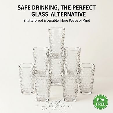 24oz Plastic Tumblers Set of 8 Clear Reusable Stackable Shatterproof Dishwasher Safe Drinking Cups