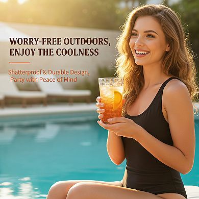 24oz Plastic Tumblers Set of 8 Clear Reusable Stackable Shatterproof Dishwasher Safe Drinking Cups