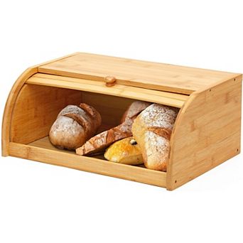 Natural 100% Bamboo Bread Storage Box, Roll Top Design for Kitchen Counter