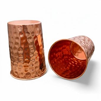 Set Of 2 Hammered Pure Copper Tumblers Ayurveda Benefits, Premium Stylish Design