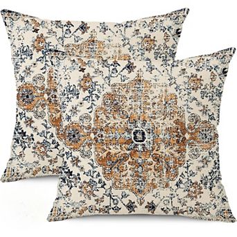 Outdoor Waterproof Pillow Covers - 18x18 Inch Set of 2 Bohemian Vintage Carpet Pattern Pillow Covers
