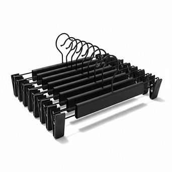 10 Pack Clothes Pants Hangers Space-saving Skirt Holders 360° Swivel Hooks Adjustable Clips Trouser