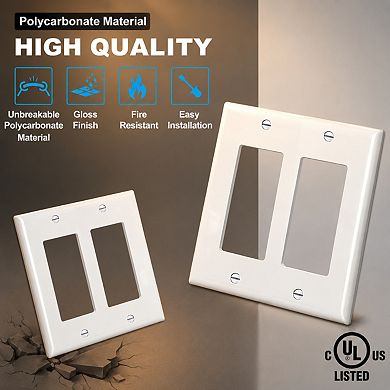 10 Pack 2 Gang Wall Plate Unbreakable Polycarbonate UL Listed Gloss White