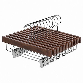 10 Pack Hardwood Pants Skirt Hangers With Non Slip Clips 360 Swivel Hook