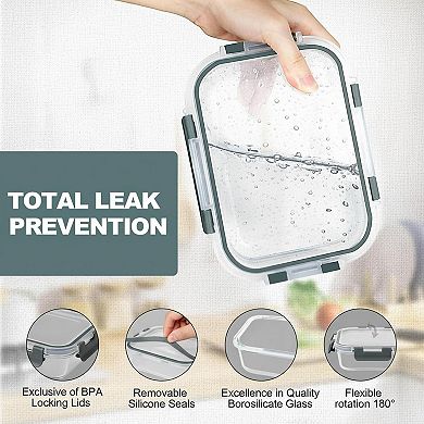 10 Pack Glass Meal Prep Containers Airtight Stackable BPA Free Food Storage Set for Microwave Oven