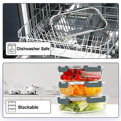 10 Pack Glass Meal Prep Containers Airtight Stackable BPA Free Food Storage Set for Microwave Oven