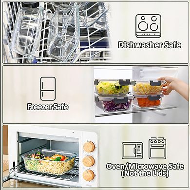 10 Pack Glass Food Storage Containers With Airtight Lids Meal Prep Stackable
