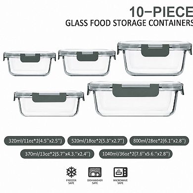 10 Pack Glass Food Storage Containers With Airtight Lids Meal Prep Stackable