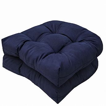 Set of 2 Indoor Outdoor Seat Cushions Waterproof Tufted with Ties 18x18