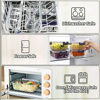 10 Pack Glass Meal Prep Containers with Lids Airtight Snap Lock Stackable Microwave Freezer