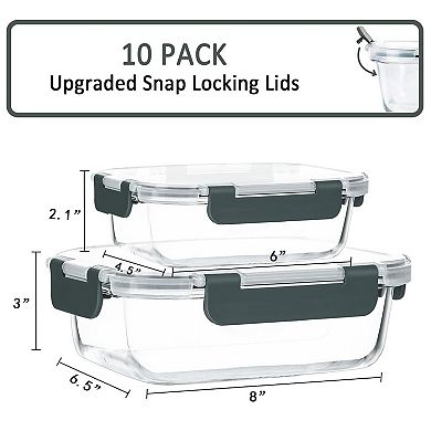 10 Pack Glass Meal Prep Containers with Lids Airtight Snap Lock Stackable Microwave Freezer