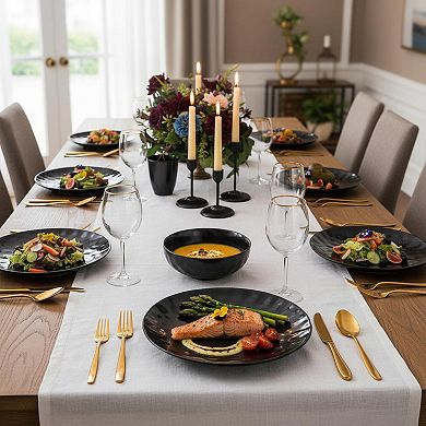 10 Inch Porcelain Fluted Dinner Plates Set Microwave Dishwasher Safe Stackable For Home Restaurant